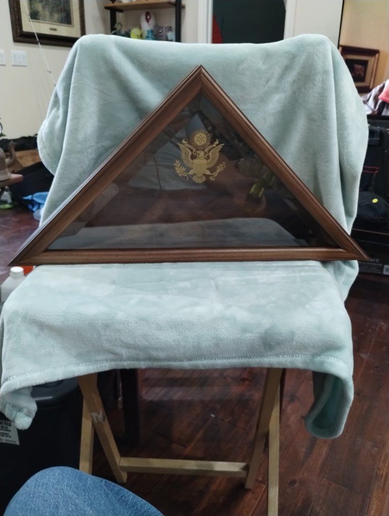 Wooden Flag Display Case, Military Flag Shadow Box with Eagle Emblem - 25.5" Wide