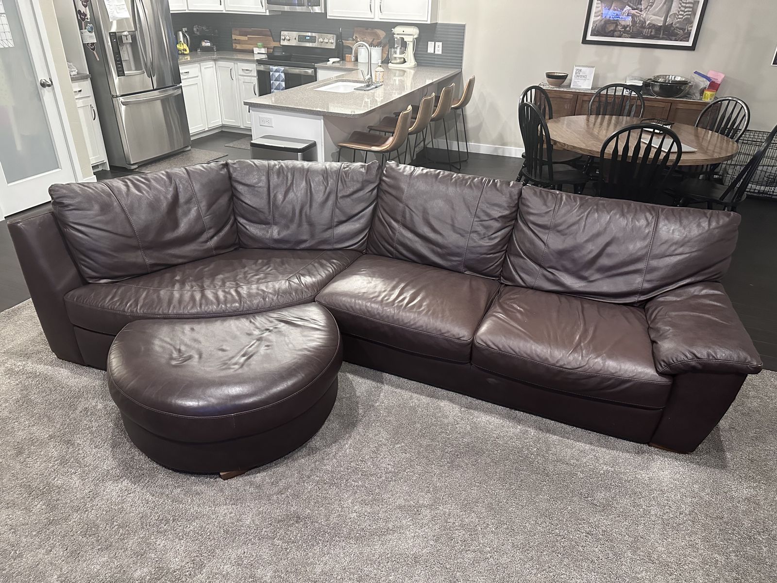 Leather Couch + Loveseat + Ottoman