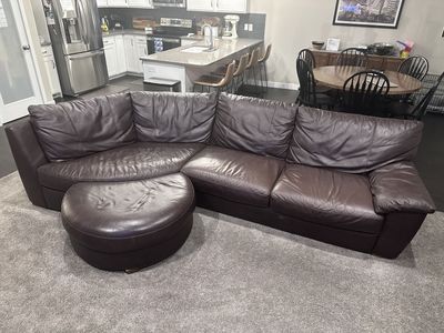Leather Couch + Loveseat + Ottoman