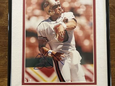 11x14 Autographed Steve Young San Francisco 49ers Framed & Double Matted NFL Hand Signed Football Photo W/COA Sticker affixed.
