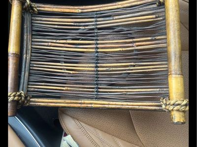 Handmade Antique Woven Bamboo & Wood Decorative Tray- Unique Global Style