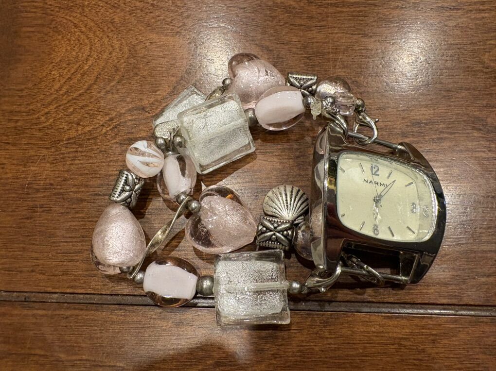 Vintage Narmi Watch W/ Chunky Pink Bead Band