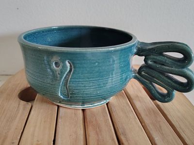 Blue Green Ceramic Mug with Decorative Handle