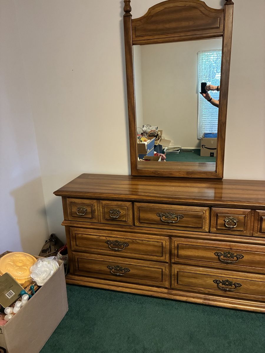 Traditional Wooden Dresser with Attached Mirror
