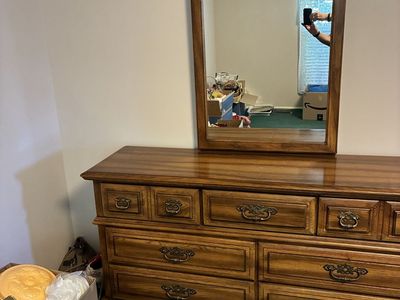 Traditional Wooden Dresser with Attached Mirror
