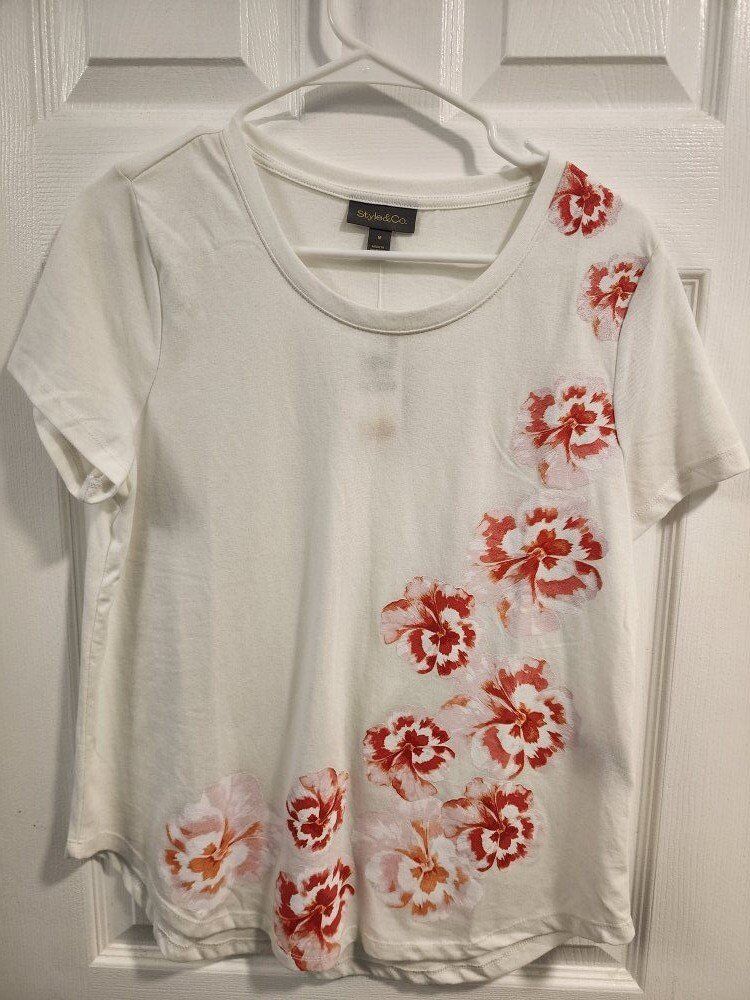 New White Shirt with Flower Design - Medium Size