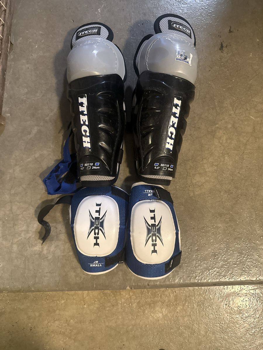 Itech Hockey Shin Guards 9.5" 24cm SG110 and Junior Small Elbow Pads Set