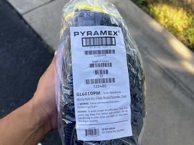 Pyramex GL601DPM Nitrile Palm Dip Gloves, Size Medium, 12 Pairs - Nylon/Spandex with Dots