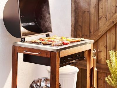 IKEA KORPÖN Charcoal Grill with Wooden Stand, Steel/Acacia Wood, 33 7/8" L