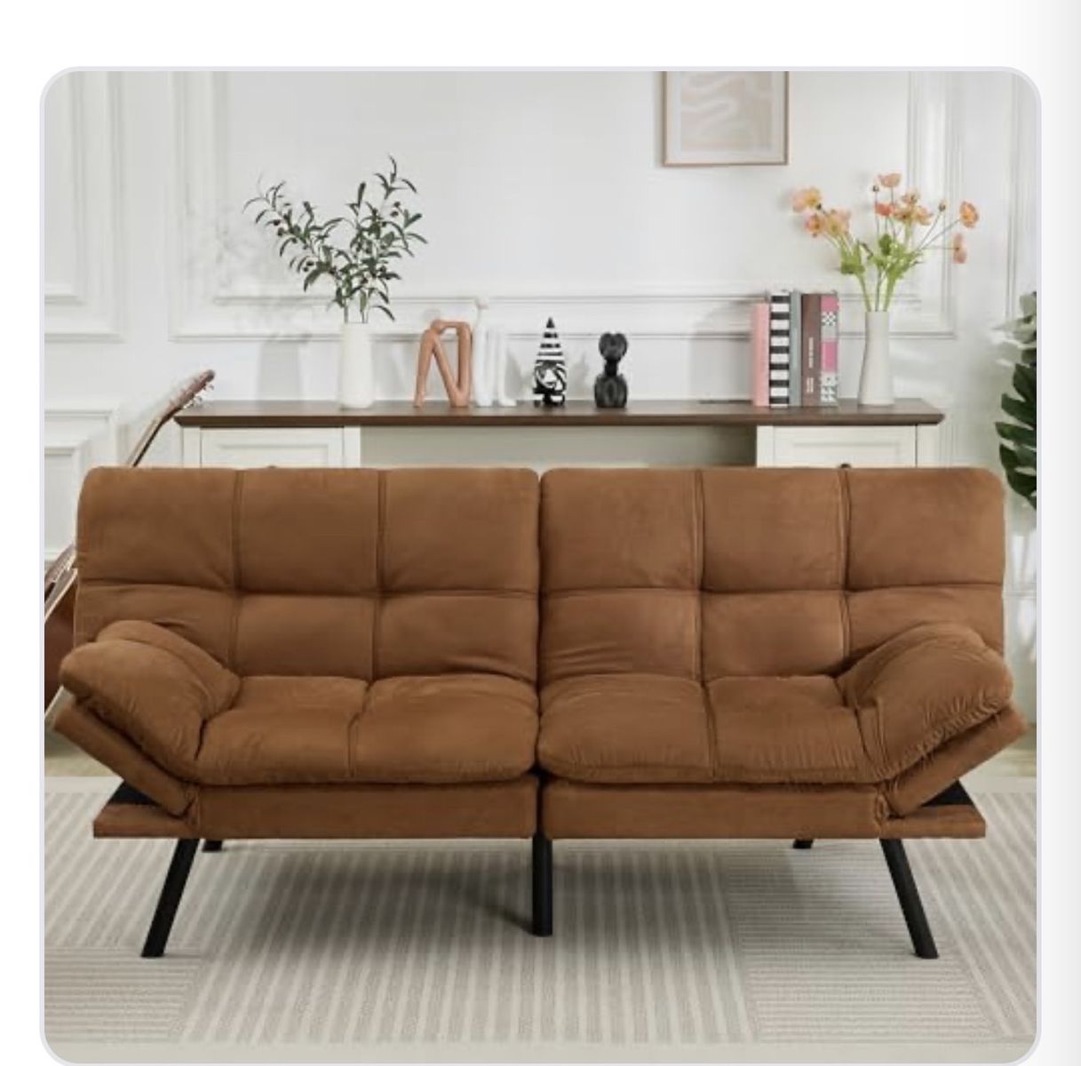 Convertible Futon Sofa Bed, Adjustable Armrests, 71.5" Brown Upholstered Modern Design
