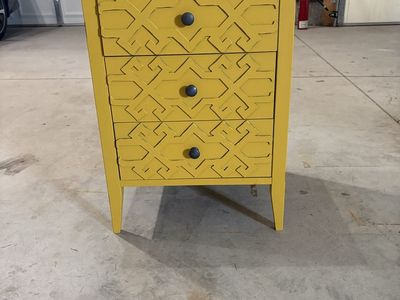 Yellow 3-Drawer Nightstand / End Table with Lattice Pattern Accent