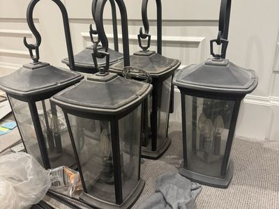 Set of Black Traditional Exterior Hanging Wall Lantern Light Fixtures