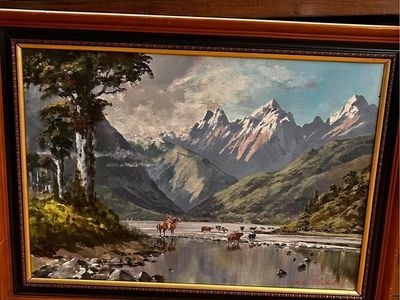 Aston Greathead Oil on Board Painting "Cattle Herder" Dedicated to Elder David S. Baxter, LDS - General Authority of the 70