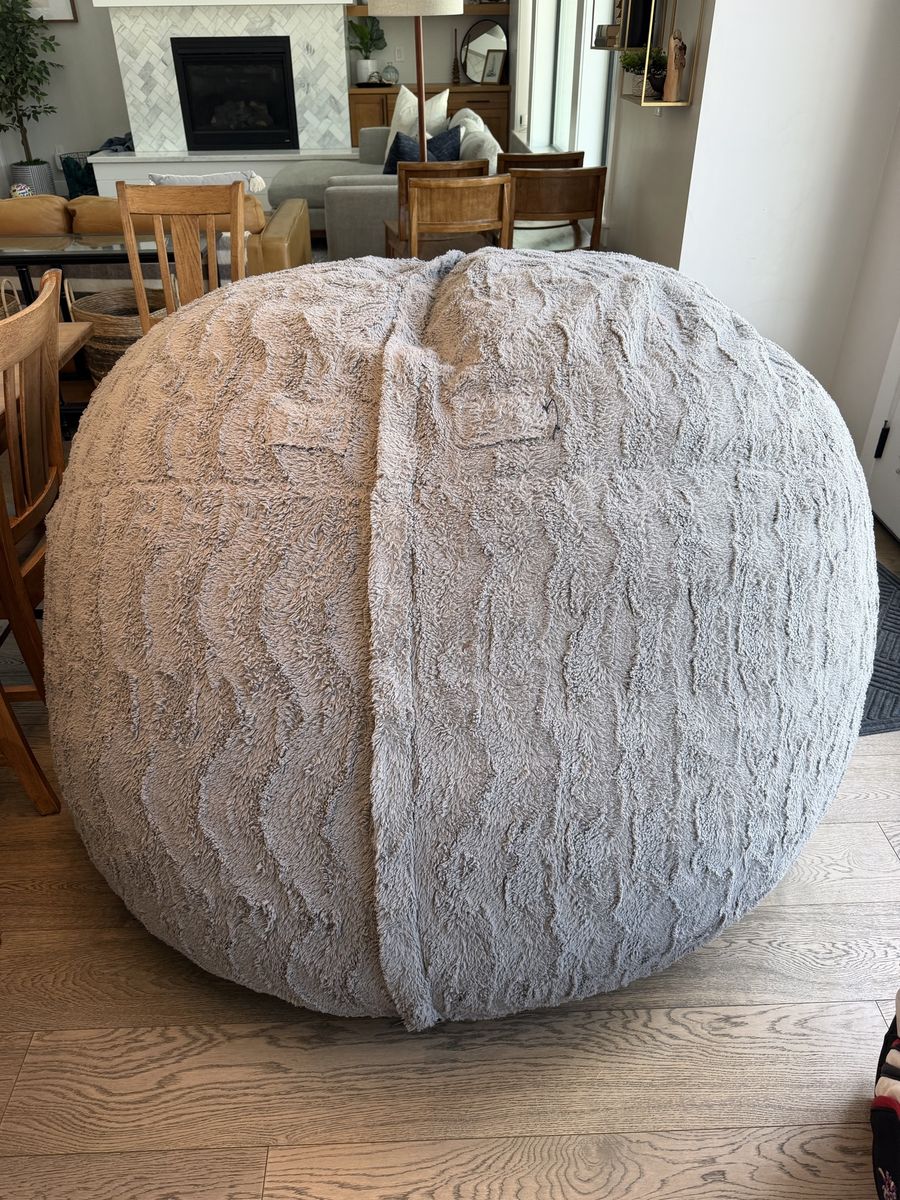 Lovesac SuperSac 6 Plush Grey Fur Bean Bag Chair