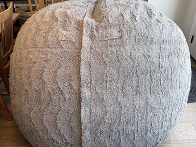 Lovesac SuperSac 6 Plush Grey Fur Bean Bag Chair