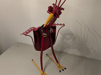 handcrafted red metal rooster yard art sculpture