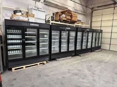 TRUE brand glass door Refrigerator and freezer 2and 3 doors next to new in excellent condition , several in stock for sale