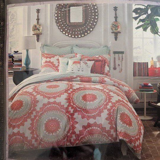 Anthology Bungalow Twin/Twin XL Reversible Medallion Bedding Set - Coral/Aqua