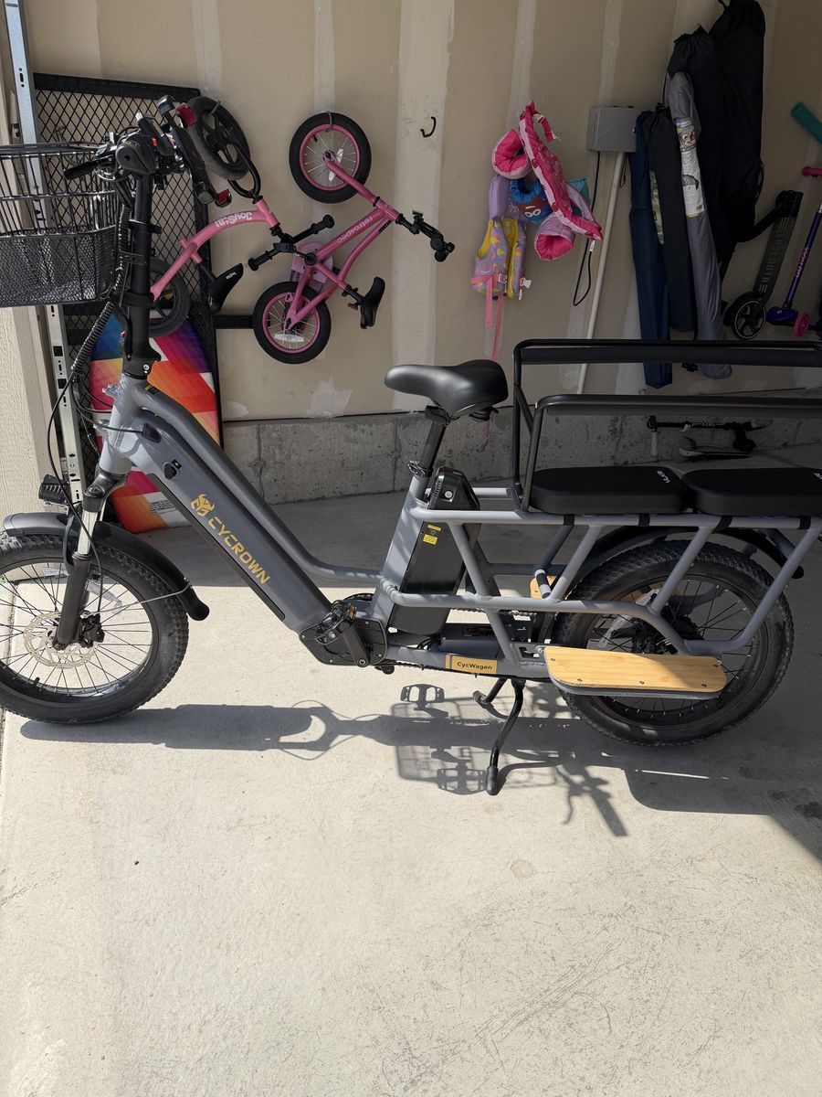 CYCROWN Electric Bike Cargo E-Bike with Front Basket & Rear Passenger Seat