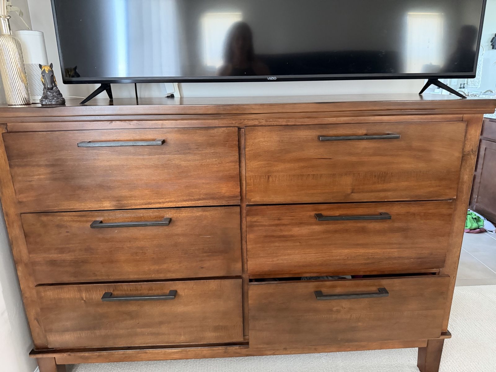 Solid Wood 6-Drawer Dresser/Media Console - Rich Brown Finish