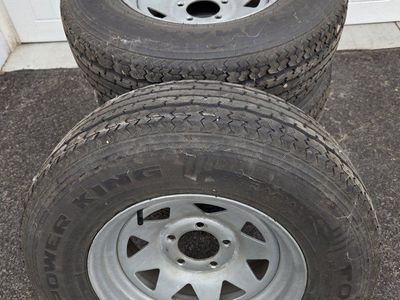4 Power King Trailer Tires 175/80R13 with Steel Wheels and Lug Nuts - Good Tread