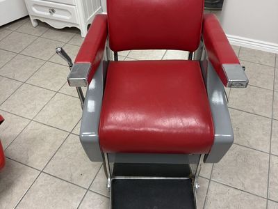 Vintage Barber Chair - Red Vinyl with Hydraulic Lift, Adjustable Headrest & Footrest