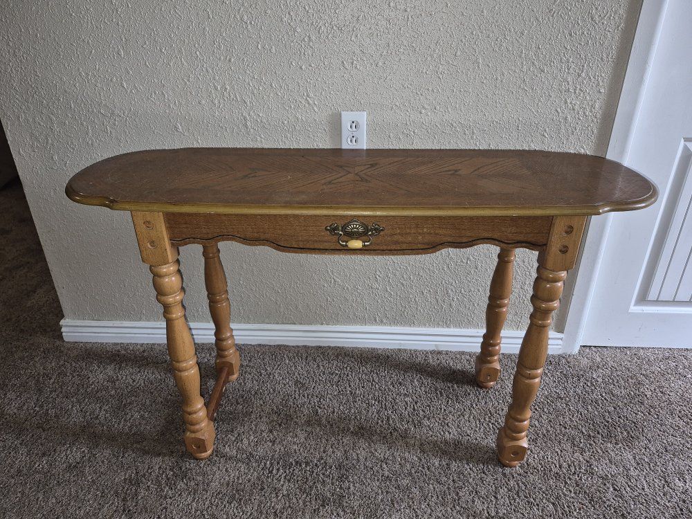 Vintage Wooden Console Table with Drawer and Spindle Legs