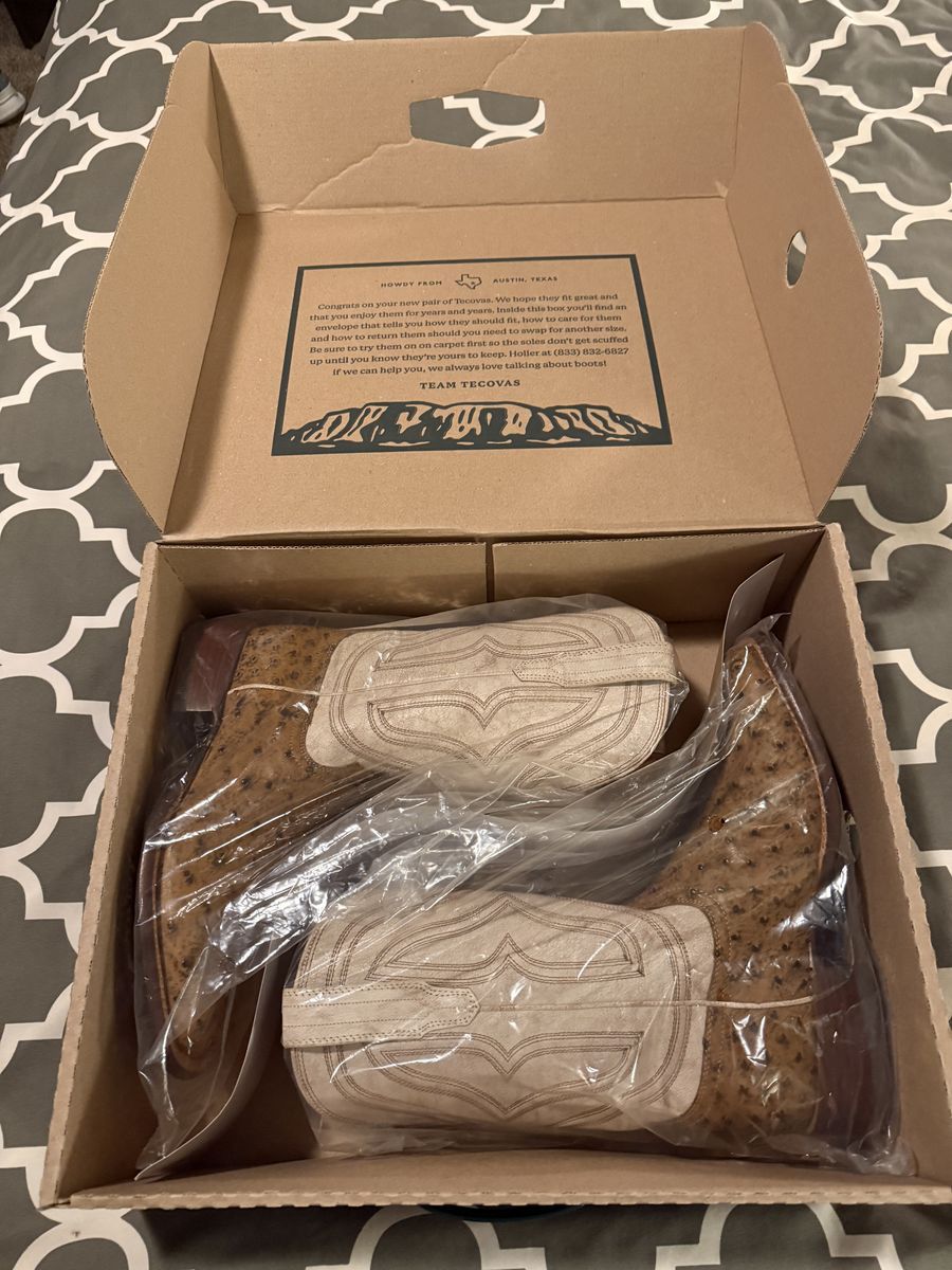 Brand New / Unworn Tecovas Genuine Barley / White Ostrich Boots