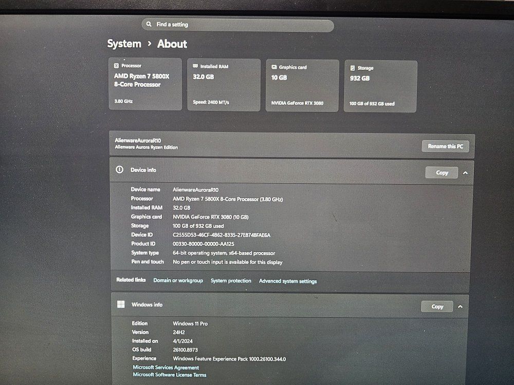 Alienware Aurora R10 Gaming Desktop AMD Ryzen 7 5800X 32GB RAM RTX 3080 1TB SSD