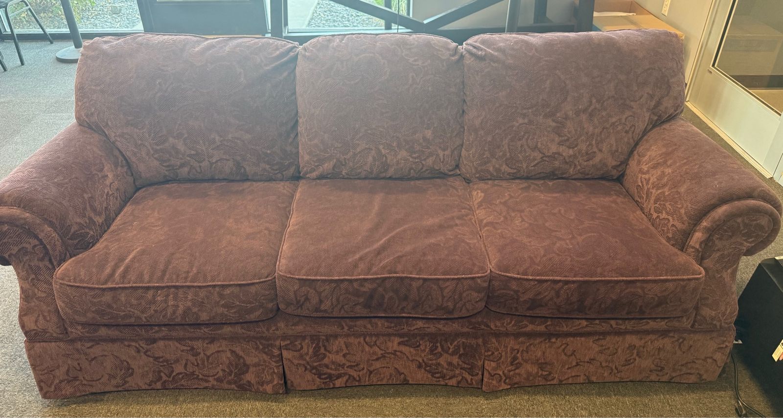 Vintage Patterned Fabric Sofa and Loveseat Set - Brown/Plum Upholstered Living Room Furniture