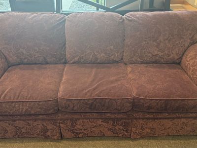 Vintage Patterned Fabric Sofa and Loveseat Set - Brown/Plum Upholstered Living Room Furniture