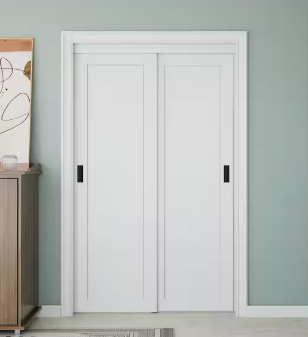 48 in. x 80 in. 1-Panel White Primed Finished MDF Sliding Door