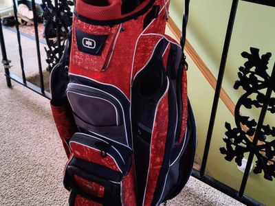 OGIO 14-Way Cart Golf Bag - Red/Grey Technical Graphics - Zipperless Ball Pocket