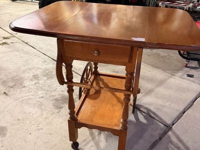 Vintage Solid Wood Drop Leaf Tea Cart / Serving Cart