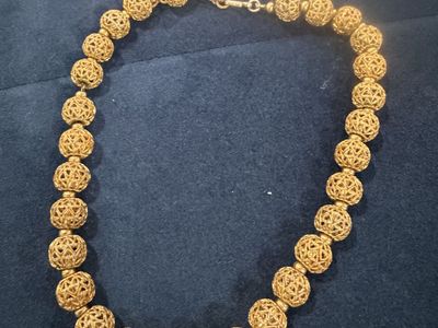 Vintage Gold Tone Filigree Openwork Beaded Statement Necklace