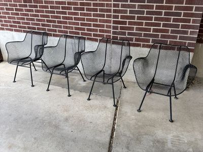 Set of 4 Vintage Mid Century Modern Russel Woodard Sculptura Wire Mesh Patio Chairs