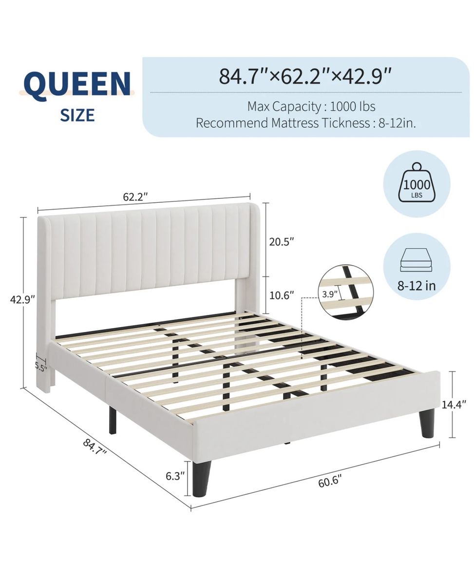 NEW white queen size bed frame with headboard