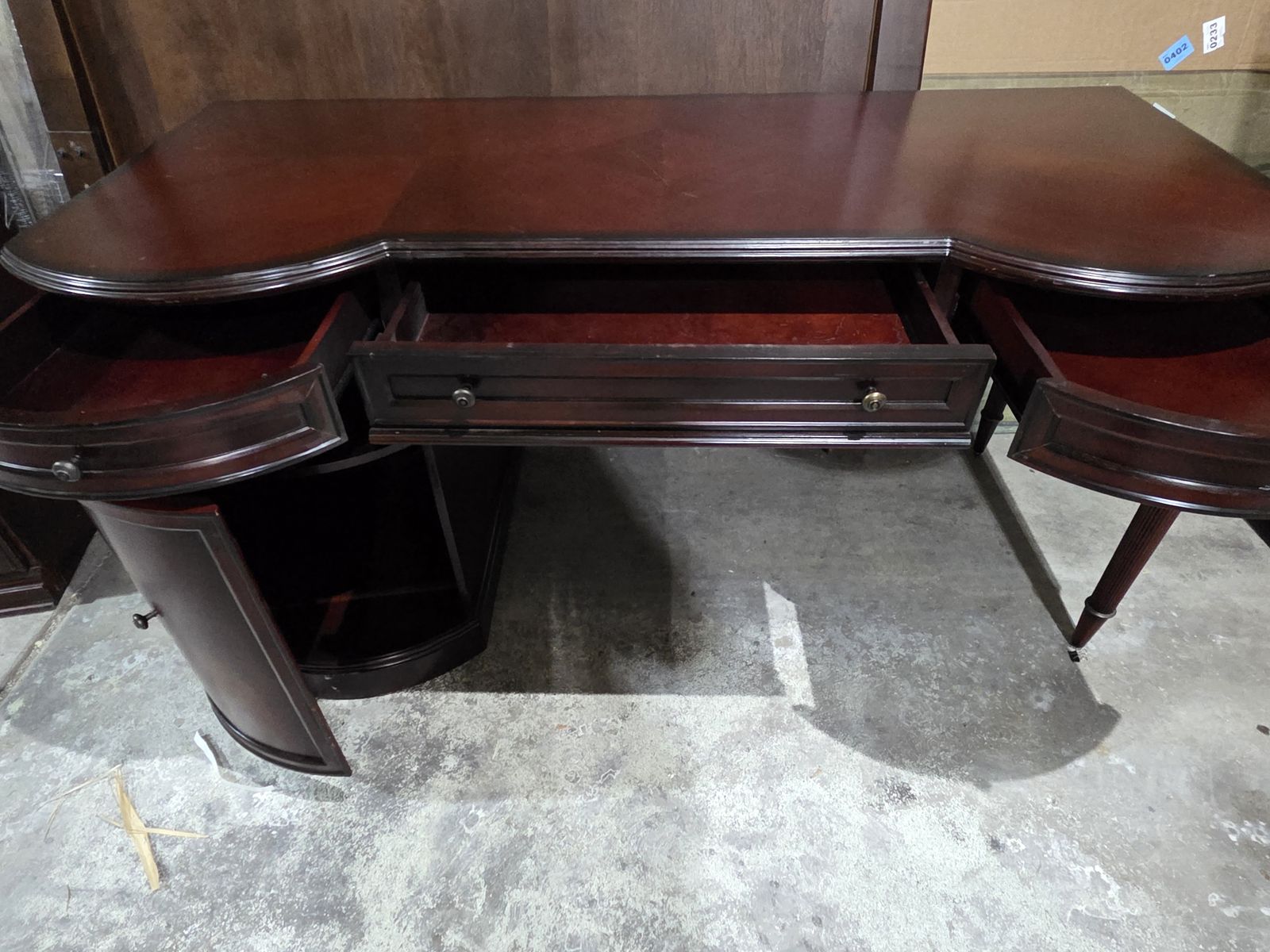 Mahogany Finish Pedestal Desk with 3 Drawers and 2 Cabinets - Used Executive Home Office