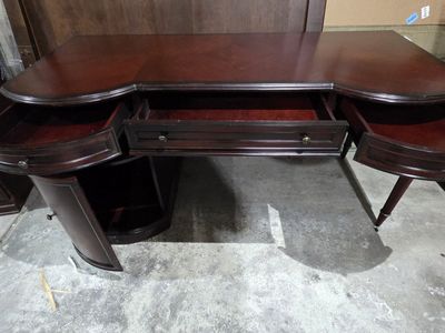 Mahogany Finish Pedestal Desk with 3 Drawers and 2 Cabinets - Used Executive Home Office