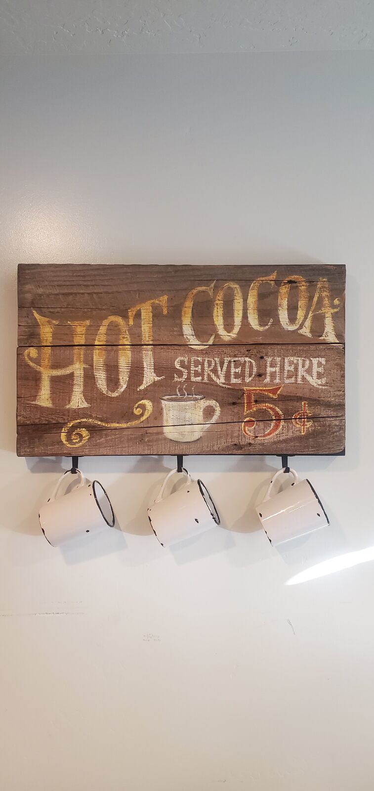 Hot Cocoa Sign Mug Holder Christmas Rustic Holiday Winter Cabin  Art  Handpainted  Barnwood Farmhouse Country Cabin