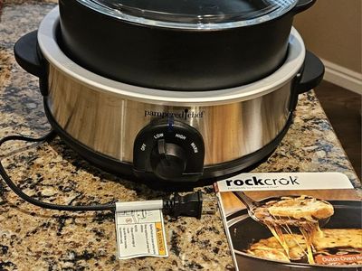 Pampered Chef Rockcrok Slow Cooker Base and Dutch Oven Set with Glass Lid. Retired.