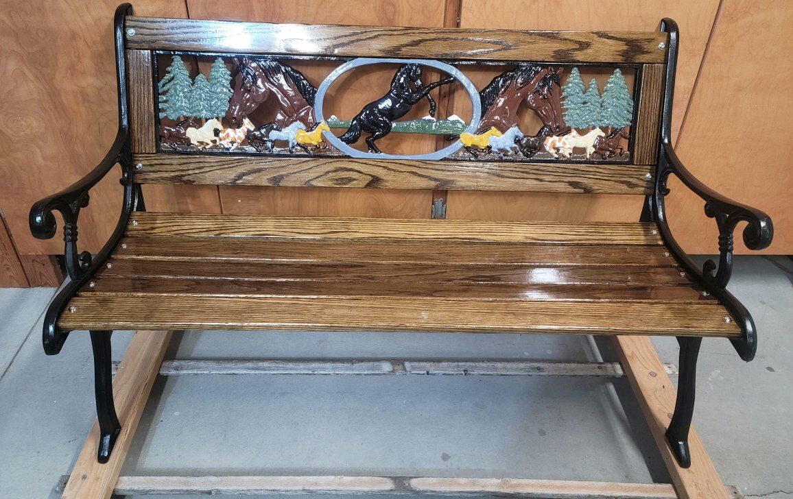 Stampeding Mustangs Wrought-iron Bench