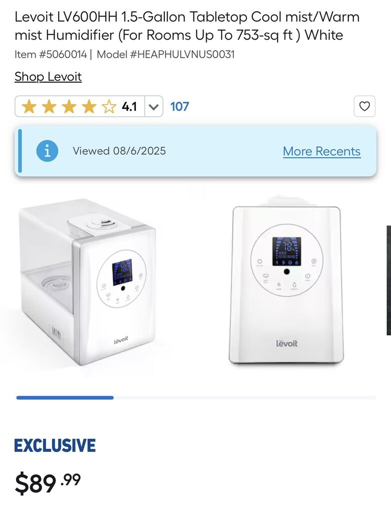 Humidifier 1.5 Gallon Tabletop Cool/Warm Mist