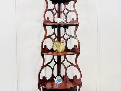 Vintage Gothic Style Ornate Wood 5 Tier Shelf | Vintage 5 Tier Shelving Unit Bookcase Shelf