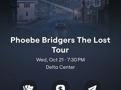 Phoebe Bridgers: The Lost Tour - 2 Tickets, Oct 21, 2026, Delta Center, Row 22, Seats 11 & 12