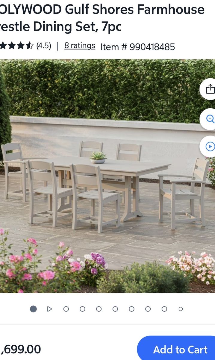 POLYWOOD Gulf Shores Farmhouse Trestle 7pc Dining Set - All-Weather HDPE, Weathered Acorn Finish