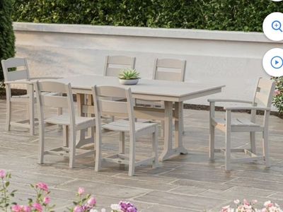 POLYWOOD Gulf Shores Farmhouse Trestle 7pc Dining Set - All-Weather HDPE, Weathered Acorn Finish