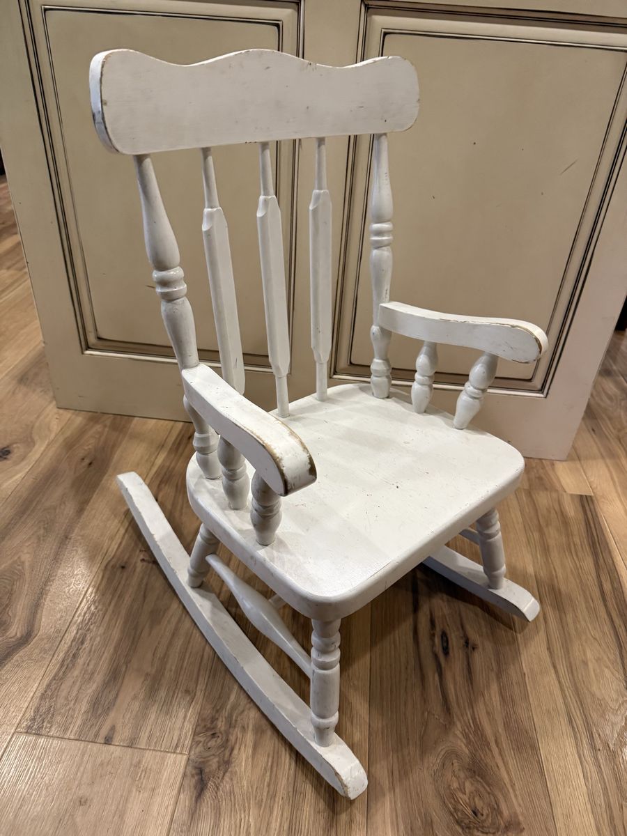 Vintage White Wooden Child's Rocking Chair - Nursery Decor & Playroom Seating