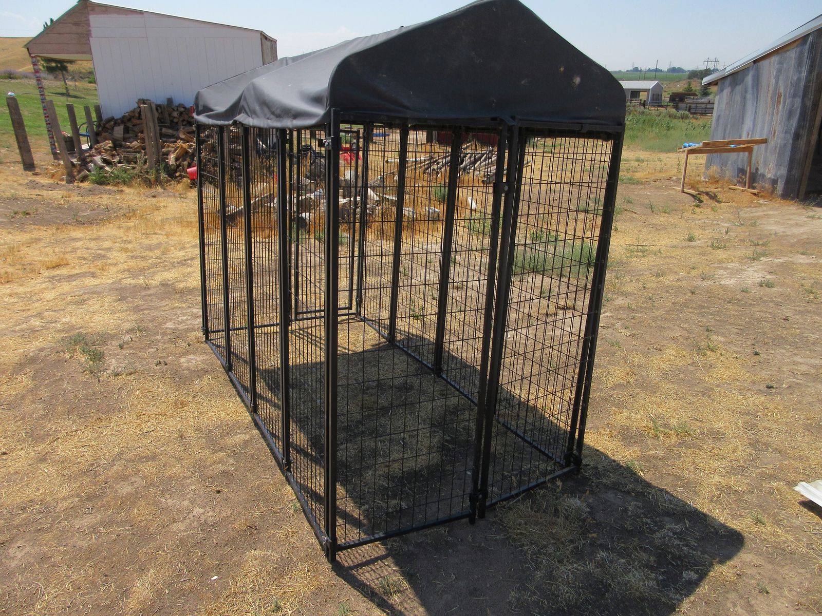 Lucky Dog- Dog Kennel Heavy Duty Outdoor Steel Wire Dog Kennel Enclosure with Canopy Roof Shade Cover