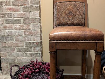 Designer Solid Wood, Leather Barstools